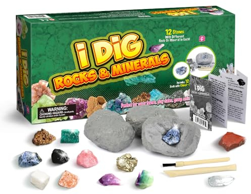 Dr.Daz Steine und Mineralien Ausgrabungsset für Kinder, 12 Edelsteine und Kristalle Ausgrabungsset, STEM Geologie Wissenschaftsspielzeug, Geburtstagsgeschenk für Jungen und Mädchen ab 6 Jahren