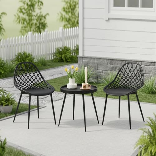 DazzlerE Metal Garden Chairs Set of 2, Outdoor Bistro Sets for 2, Ergonomic Chairs Suitable for Indoor or Outdoor, Black, 2 Chairs + 1 Coffee Table