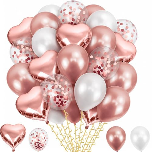NISENTIA 50 Stück Luftballons Rosa Geburtstag, 18 Zoll 12 Zoll Rosa Ballons Luftballons Pink Rosegold Geburtstagsdeko Helium Ballons Luftballon Geburtstag für Frau Mädchen Hochzeit Babyparty Baby Show