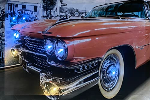 Samarkand - Lights LED-Bild mit Beleuchtung LED- Bilder Leinwandbild 65 x 45 cm Leuchtbild Old CAR/US CAR/Auto Wandbild