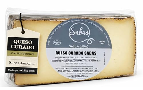 Jamones Sabas Queso Curado Mezcla Estilo Manchego Picantito 1,5 Kg Leche Cruda Vaca Cabra Oveja Media Pieza Gourmet Artesano Sabor Intenso Tabla Aperitivo Regalo Cesta Delicatessen Premium Fino Oro
