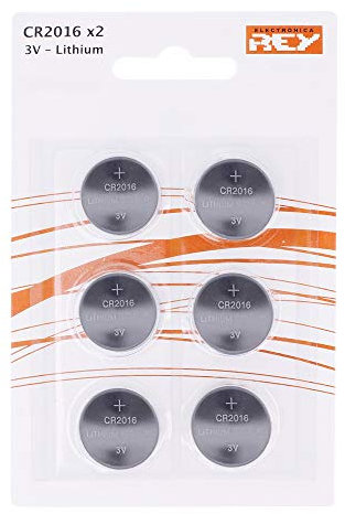 Pack de 6 Pilas CR2016 3V Alcalinas, Tipo Botón de Litio en Blister