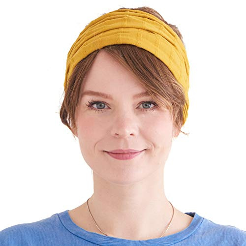 CHARM Baumwolle Haarband Stirnband Bandana Kopftuch, Mustard | Unisex, Weich, Breites Sommer Kopf Tuch, Chemo Headband, Japanischer Stil