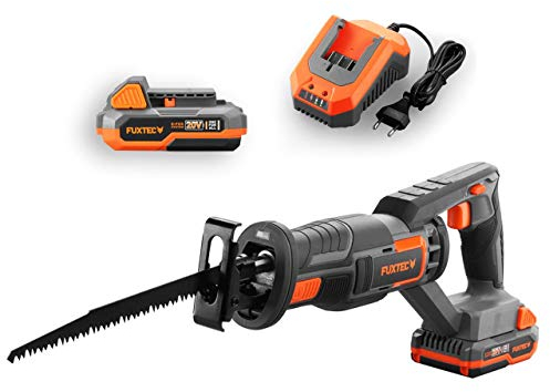 Sega a gattuccio a batteria, seghetto 20V FUXTEC FX-E1SS20 – set con batteria 2Ah e caricatore 2,4AA – incl. 1 lama, corsa di taglio 220mm – senza fili – velocità massima 3,000rpm