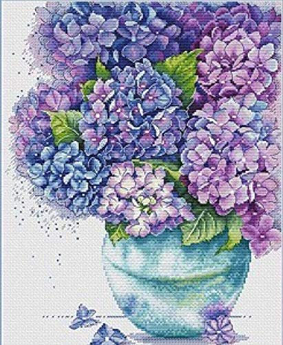 LHZBB Stickset Stickbilder Kreuzstich Vorgedruckt-Hortensie-40X50Cm Sticken Stickerei stickgarn Neujahrs Home Decor Kreativität Geschenke (11CT Vorgedruckte Leinwand)
