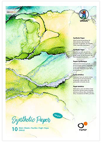 Ursus 16274000 - Yupo Synthetic Paper, DIN A3, 10 Blatt, 192 g/qm, synthetisch, Glatte Oberfläche, reiß-und wasserfest, UV lichtecht, extrem strapazierfähig, 100% recyclebar, vielseitig verwendbar