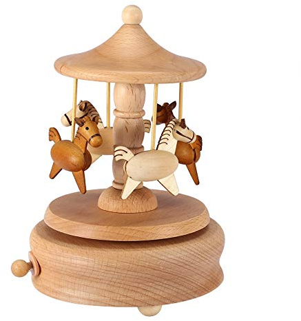 Nicoone Carillon Carousel in Legno,Creativo Mano Manovella Artigianato Scatola Musicale,Stile Vintage,per Decorazioni Natalizie di Compleanno