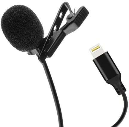 MOJOGEAR Pin-Mikrofon mit Lightning-Anschluss, kompatibel mit iPhone 11/12/13/14 und ipad mit Lightning - 150cm - Schwarz