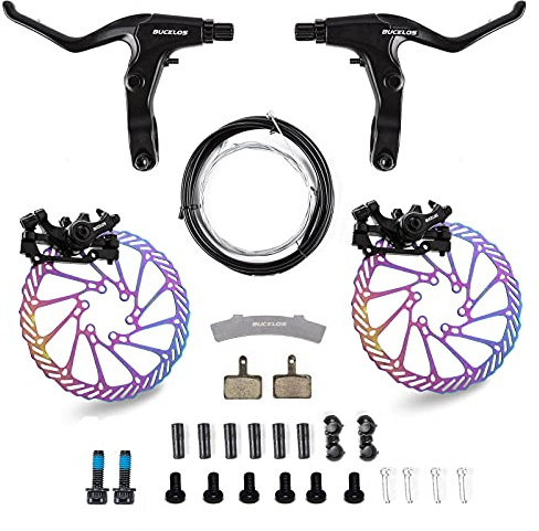 BUCKLOS Mountain Bike Disc Brake kit, MTB Mechanical Line Pulling Disc Brakes Caliper with Aluminum Alloy Levers /160mm Rotor,/is/PM Universal Adapter for Ebike/Folding Bike/Scooter/Fat Bike