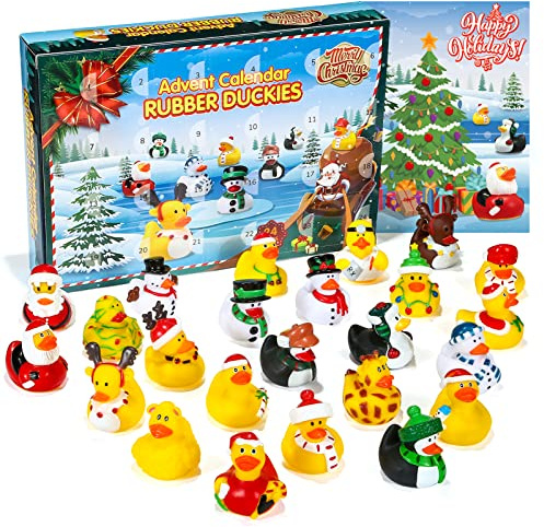 Encham Adventskalender Kinder Ente Spielzeug mit 24 Gummiente Weihnachtskalender 2025 Geschenke Quietscheente Badeente Countdown Kalender Weihnachten Geschenken