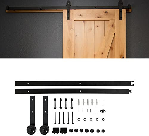 YIMING 183 cm/6 FT Système de Porte Coulissante Kit de Rail pour Porte Coulissante avec 2 Sections Rail et 2 Roulette, Noir Type de Barre