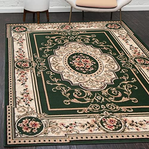 Mazovia Teppich Wohnzimmer 140x200cm Grün Orientalisch Traditionell Weich | Teppich für Schlafzimmer Büro Esszimmer Pflegeleicht Tierfreundlich Allergikerfreundlich Fußbodenheizungsgeeignet Kurzflor
