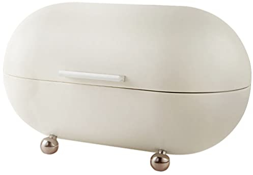 Angoily Metal Bread Box with Lid, Large Jewelry Storage Box, Iron Countertop Container Food Storage Bread Keeper Home Kitchen Counter (White)