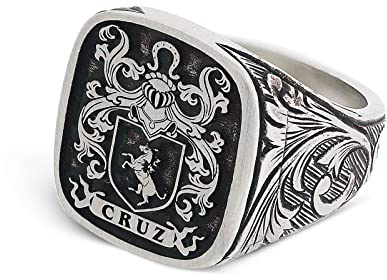 ElmasIs Coat of Arms Ring, Family Crest Ring, Personalized Men's Signet Ring, Sterling Silver, Gold Plated
