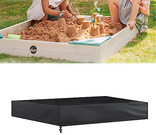 Outdoor Sandbox Cover, Waterproof Sunscreen Sandboxes Sandpit Cover Square Protective Cover Beach Sandbox Canopy with Drawstring for Sand and Toys Away (150 * 150CM, Black)