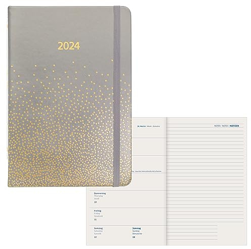 Idena 11054 - Terminkalender 2024, DIN A5, Sparkle grau, 192 Seiten, 1 Woche auf 1 Seite, Agenda, Wochenplaner