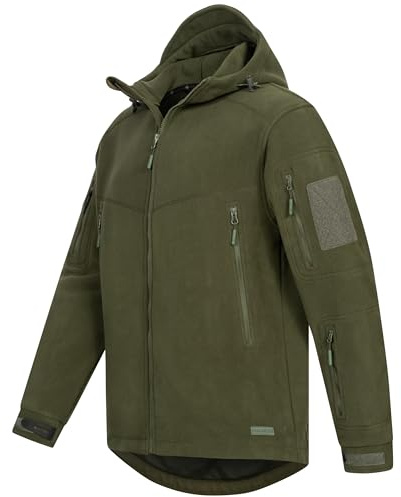 Höhenhorn Biferten Chaqueta de forro polar militar para hombre, chaqueta de exterior resistente al viento con capucha, verde, L
