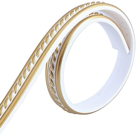 Moulures décoratives flexibles autocollantes 3M - Plinthes murales souples autocollantes - Design autocollant - Pour armoire (3 m x 2 cm, blanc + doré)