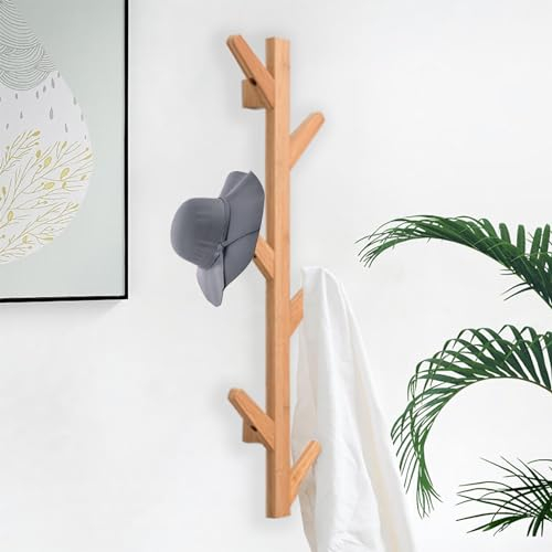 SHJICH wandhaken holz Mit 6 Häkchen, garderobenhaken holz, garderobenleiste holz, garderobe, Geeignet für Wohnzimmer, Büro, Schlafzimmer(78 x 24 x 7cm)