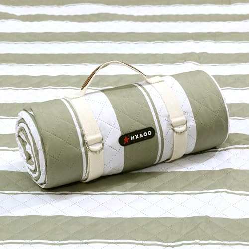 HX&OD Extra Large Picnic Outdoor Blanket, 80”x80” Waterproof Picnic Mat Foldable Camping Blanket Portable with Carry Strap for Beach Mat Outdoor Camping Party(Green)