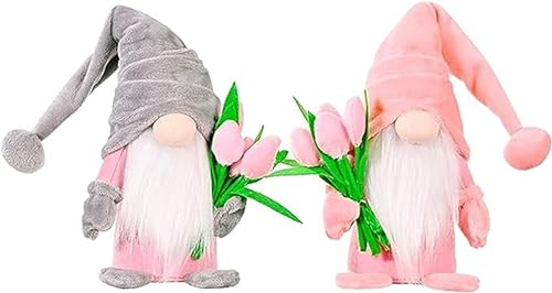 2 Stück Wichtel Frühling Deko Frühlingswichtel Sommer Wichtel Figuren Deko Frühling Puppe Blumen Deko Frühlingsdeko Figuren Plüschpuppen Geschenke (E, Einheitsgröße)