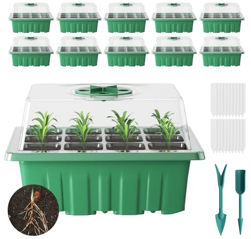 Seed Trays 10 Pack 120 Cells Plant Germination Trays with Lids Propagators for Plants Thicken Propagation Station Seed Box