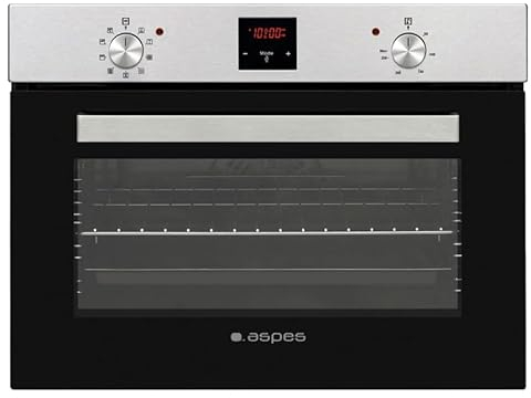 Aspes Horno Multifunción con Ventilador Inox AHM9500DX. Capacidad 50 Litros, 1200W, 9 Programas, Interior Esmaltado, Fácil Limpieza, Display LED Manual, Eficiencia Energética Clase A