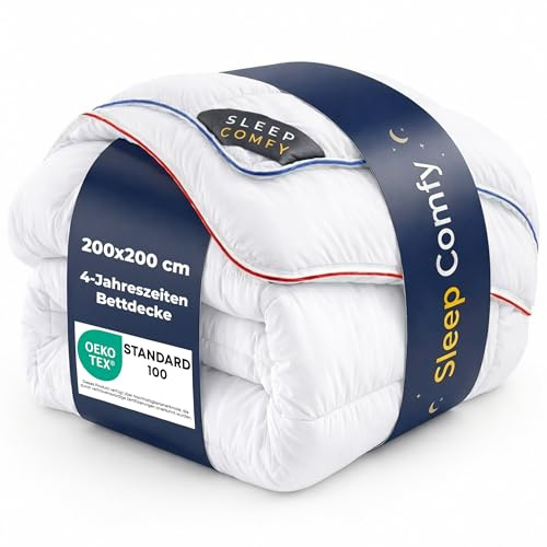 Sleep Comfort Lyxig allergiker 4 säsonger varmt täcke 200 x 200 cm, täcke med 2 kombinerbara delar, året runt-filt, filt för sommar och vinter, vinterfilt, vintertäcken, sovfilt