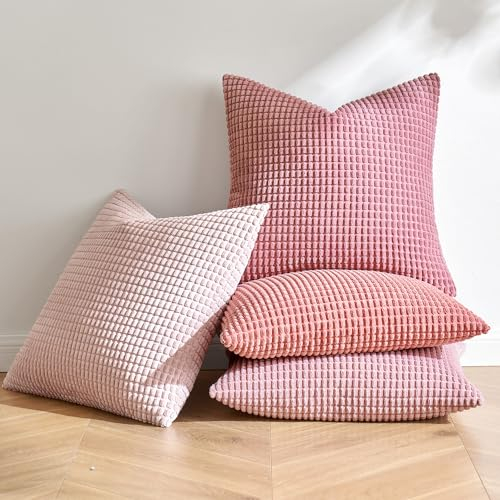 MIULEE Federe Cuscini Decorativi Divano Copricuscini Granula Federa Moderno Morbido Resistente Quadrato per Soggiorno Camera da Letto Casa Sedia 40x40 cm 4 Pezzi Serie Rosa