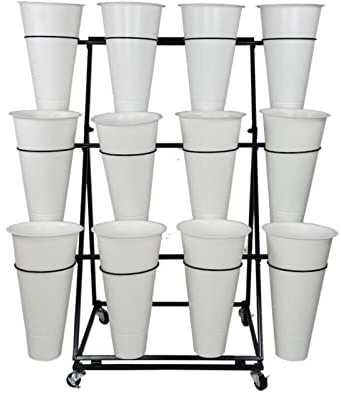 Blumenständer, 2/3/4 Schichten, robuster, beweglicher Metall-Pflanzenständer mit Rädern und Eimer, schmiedeeiserner Blumenwagen mit Rädern, für Terrasse, Garten, Wohnzimmer, Außenbereich (A 12 Eimer)