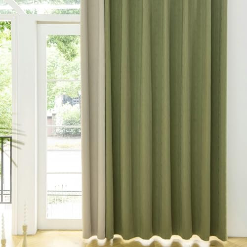 Ayoiow Verdunkelungsvorhang Thermo, Gardinen Mit Ösen, Chenille Vorhänge 2Er Set, Grün Und Creme, 137X229CM