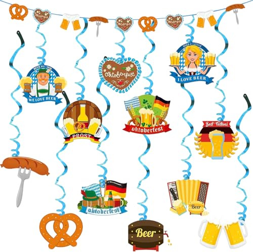 33 Stück Oktoberfest Deko Set, Oktoberfest Deckenhänger Wirbel Spiral Girlande, Bayerisch Oktoberfest Deko, Bierfest Party Dekoration, Flagge Oktoberfest, Zum Aufhängen Für Outdoor Bierzelten Garten