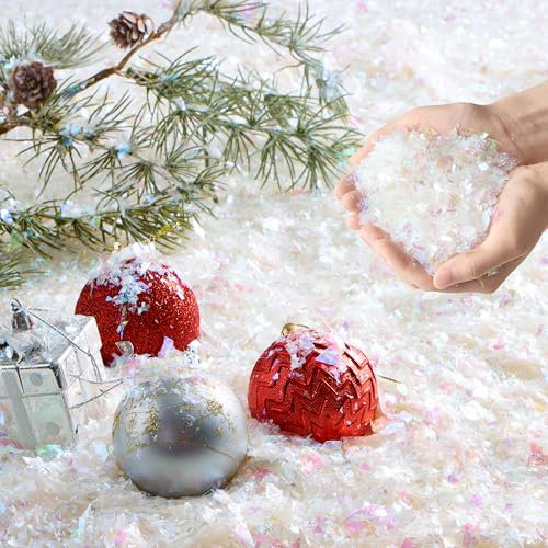 JOYIN 3 Unzen /85g weihnachtlicher Blinkender Kunstschnee, künstliche trockene weiße Kunststoffschneeflocken, Flockenschneepulverfüller für Weihnachtsbaumdekoration, Basteln zu Hause, Weihnachtsfeier