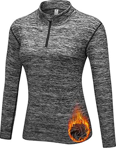 WOWENY Funktionsshirt Damen Langarm Laufshirt Winter Thermooberteil Sweatshirt Damen Ohne Kapuze Langarmshirt Sportshirt Fitness 1/4 Zip Wandershirt Atmungsaktiv
