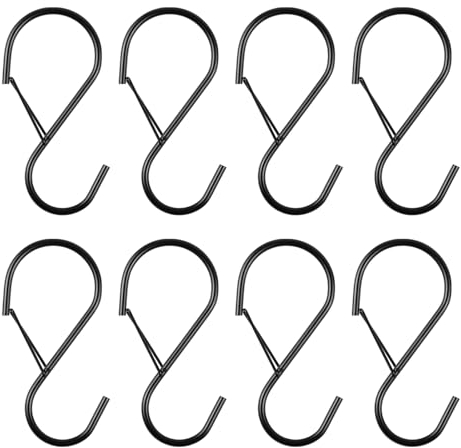 Volumoon Ganci a S in Metallo Nero Con Fibbia di Sicurezza - 8 Pezzi Multifunzione per Appendere Asciugamani in Bagno, Ufficio, Camera da Letto