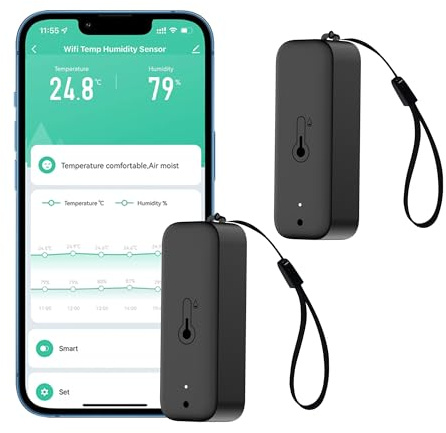 Wi-Fi Smart Thermometer Hygrometer: Wireless Temperature Humidity Sensor with App Alerts, Data Storage Export, Waterproof Remote Monitor for Cellar Greenhouse, Compatible with Alexa (2 Pack)