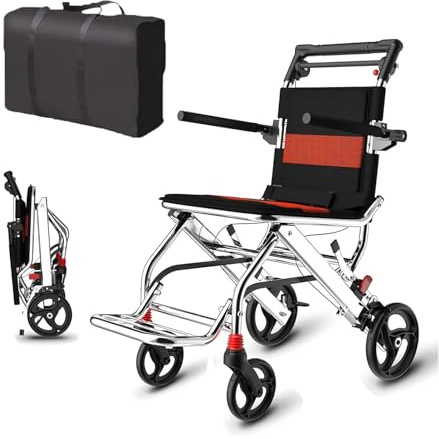 Carrozzina Pieghevole Leggera, Carrelli per Carrozzina Portatile Pieghevole per Adulti, Viaggio in Aereo, Carrozzina da Trasporto Ultraleggera