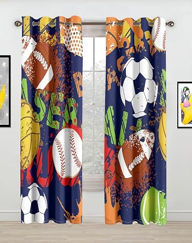 Rptidmv Vorhänge mit Ösen 2er Set Fußball Modern Blickdichte Vorhang Thermovorhang Kälteschutz Verdunklungsvorhänge für Wohnzimmer Schlafzimmer Kinderzimmer 140 x 175 cm (BxH)