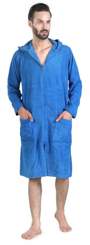 ALLEN & MATE 100% BAUMWOLLE Unisex-Bademantel mit Kapuze und Reißverschluss, 380 g/m², Sicherheitszertifizierung, Weich und Saugfähig, ideal für Herren und Damen (XXXL, Königsblau)