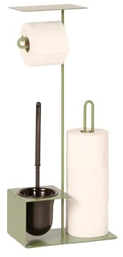 MyWIRE® YBBS 4-in-1 WC-Set – Freistehender Toilettenpapierhalter mit integrierter Bürste und Reserverollenhalter, modernes Design, 100% Made in Austria (Resedagrün)