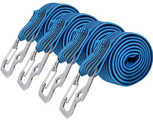 KINDPMA 4 Stück Spanngummi mit Haken 100cm Expander flach Spanngurte mit Metallhaken Expanderseil Gummispanner mit Haken Gepäckspanner zum Befestigen von Gepäck für Sackkarre Fahrrad Motorrad (Blau)