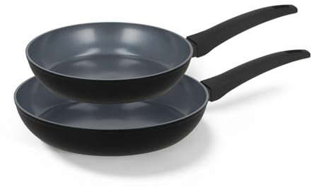 BE Living Delight Juego de sartenes 2 piezas – Sartenes de 24 y 28 cm – Revestimiento antiadherente cerámico – Apto para inducción – Sin PTFE ni PFOA – Negro