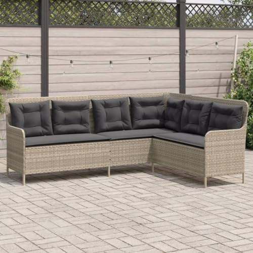 IKAYAA Poly Rattan Ecklounge 6 Personen Eckbank Gartengarnitur Gartenlounge Balkon Lounge Ecksofa Terrasse Sitzecke Eckgarnitur Garten Hellgrau