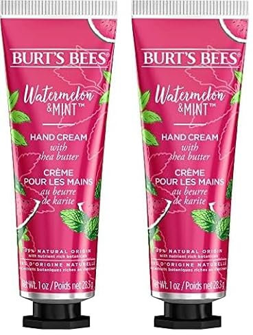 Burt’s Bees Hand Cream for Very Dry Hands, Watermelon & Mint, Hand Moisturiser With Shea Butter, 28.3g (Pack of 2)