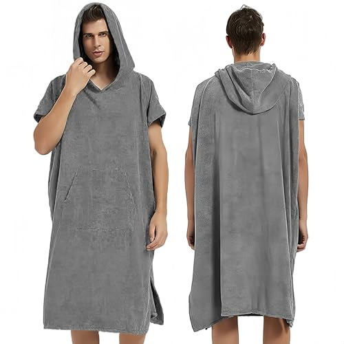 Proumhang Unisex huv med kapuschong - Snabbtorkande mikrofiber poncho & badrock för surfing,simning eller strand Perfekt som omklädningsrock,strandhandduk för män & kvinnor,Mörkgrå 80x110cm