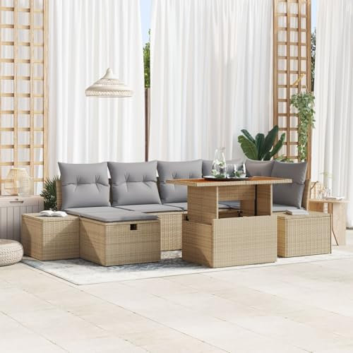 vidaXL Trädgårdsoffset 7 st Beige konstrotting