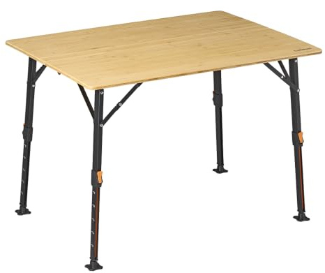 Campout Campingtisch 100 x 72 x 70 cm - Klappbarer Gartentisch - Klapptisch - 3-Fach Höhenverstellbar - Griff inklusive - Inkl. Tragetasche - Bambus