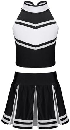 HYFEUOKF Cheerleader-Uniform Cheerleading-Kostüm, Cheerleader-Outfit, ärmellose Oberteile mit Reißverschluss und Faltenrock, Kleidung for Schulbühnenauftritte for Cheerleader(Black,10)