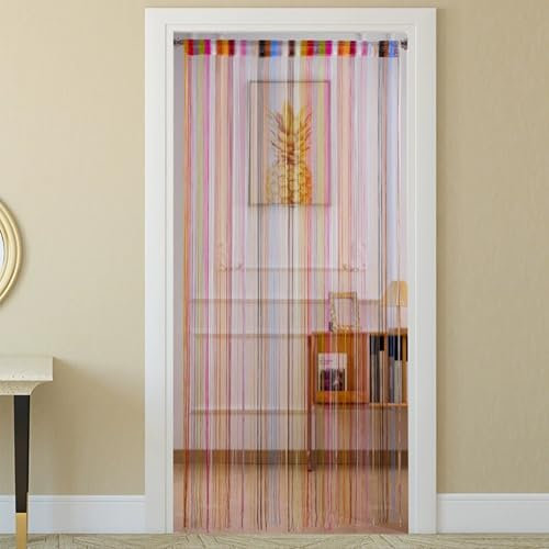 Odot Cortina Puerta Exterior Hilos, Arcoíris Colorido Cortina de Flecos para Ventana 1 Panel Cortinas de Puerta Antimoscas con Bolsillo para Varilla, Separador de Habitaciones (Estilo 2,100x200cm)