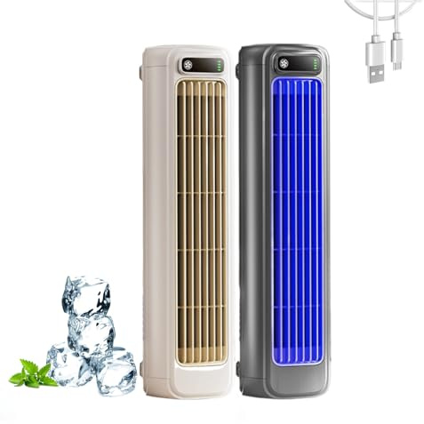 Pesmory rafraîchisseur, pesmory rafraichisseur, cooldeez cooling ace, ventilateur tour USB, 3 vitesses, montage horizontal, vertical ou mural (Gris+Beige)
